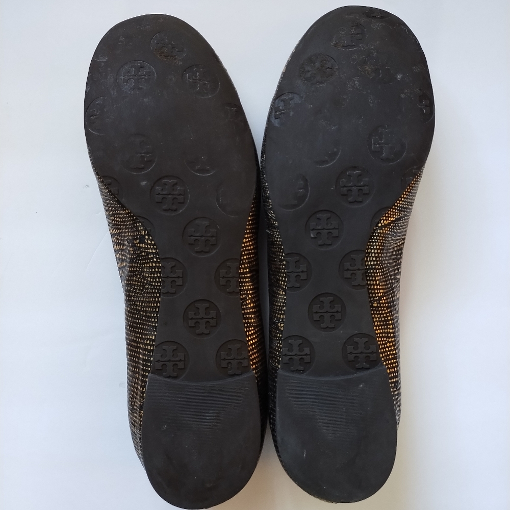 Tory Burch Gold/Bronze Reva Metallic Lizard Reva Ballet Flat Metal Logo Size 8.5 - Picture 9 of 15